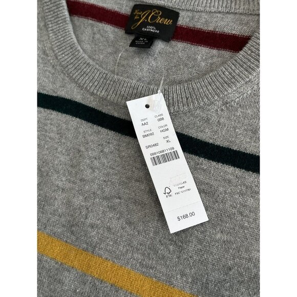NWT J.Crew 100% Cashmere Crewneck Sweater Grey Stripe BM092 Mens Size XL $168 - Picture 5 of 12